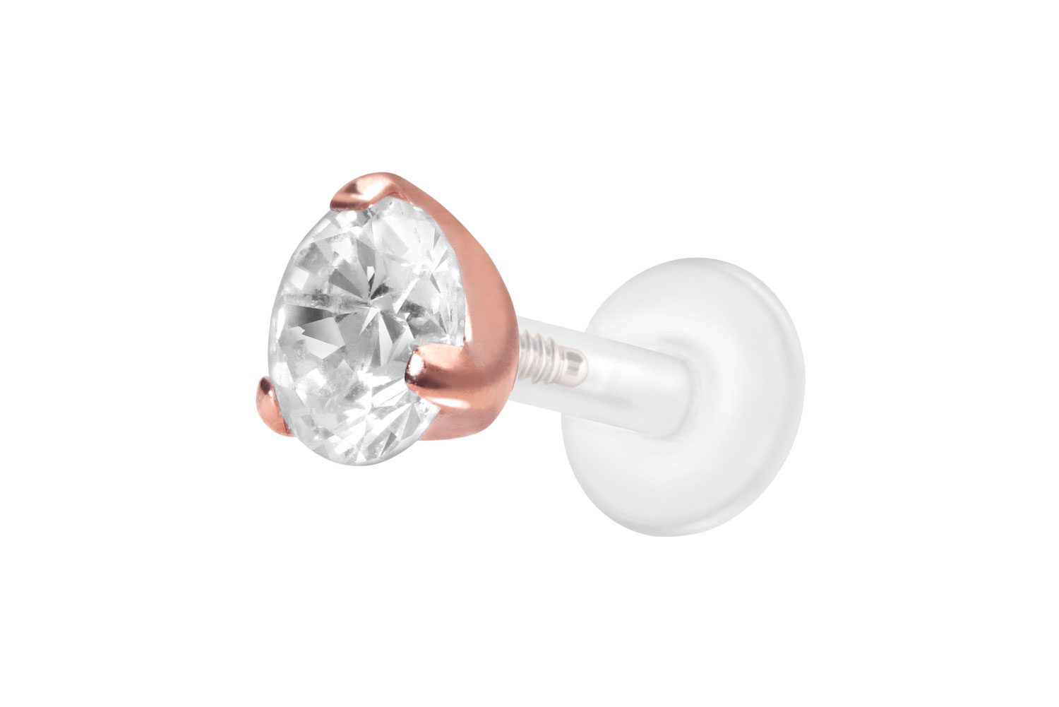 PTFE Labret Piercing mit Innengewinde + Titan-Aufsatz EINGEFASSTER KRISTALL